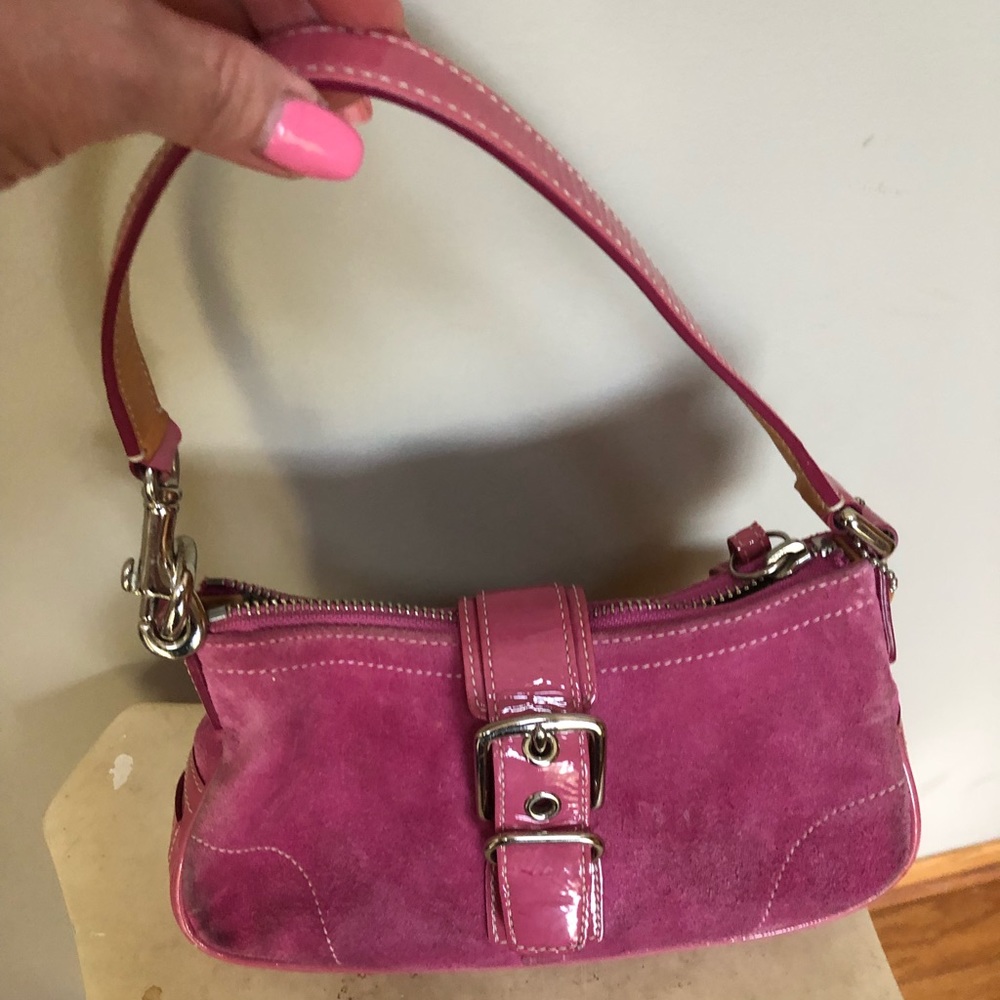 Coach pink suede and paten leather purse